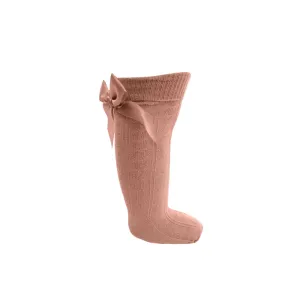 Rose gold knee length bow socks (0-24 months)