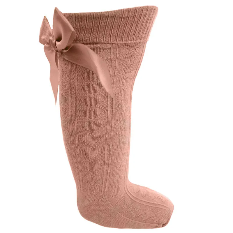 Rose gold knee length bow socks (0-24 months)