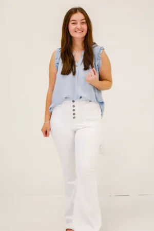Ruffle Me That Blouse in Chambray