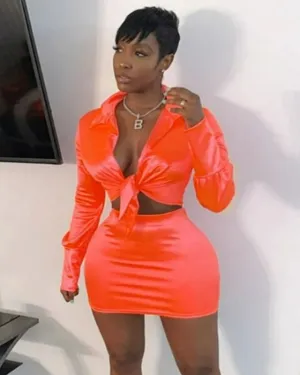 Sassy Tie Front Crop Top Skirt Set