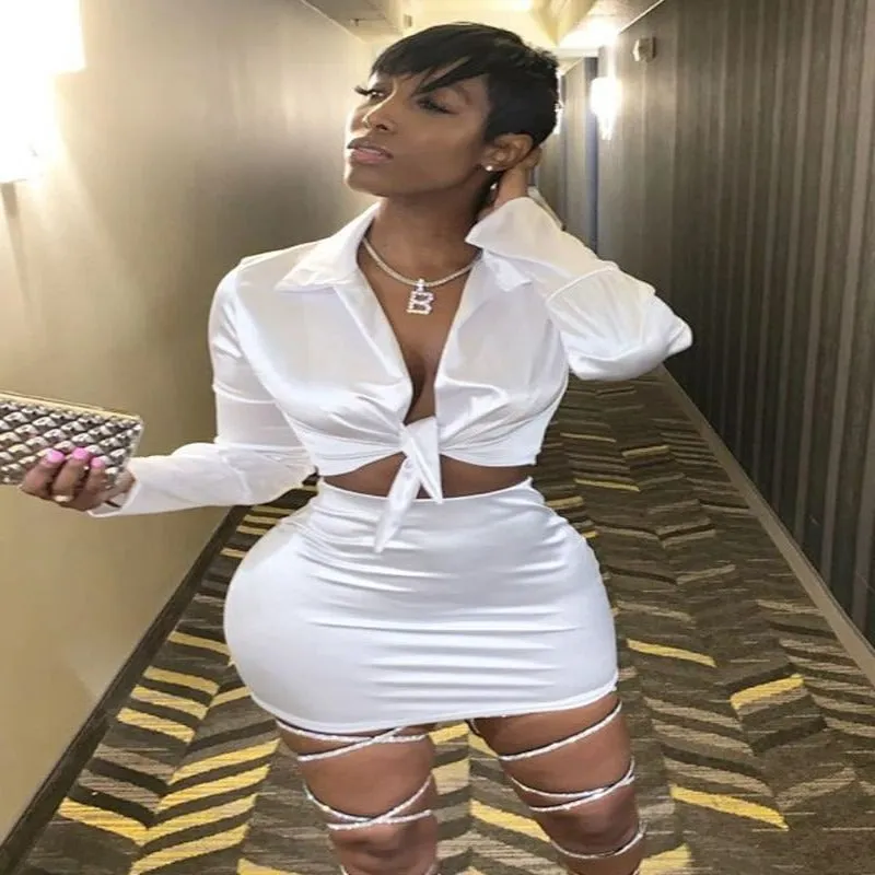 Sassy Tie Front Crop Top Skirt Set