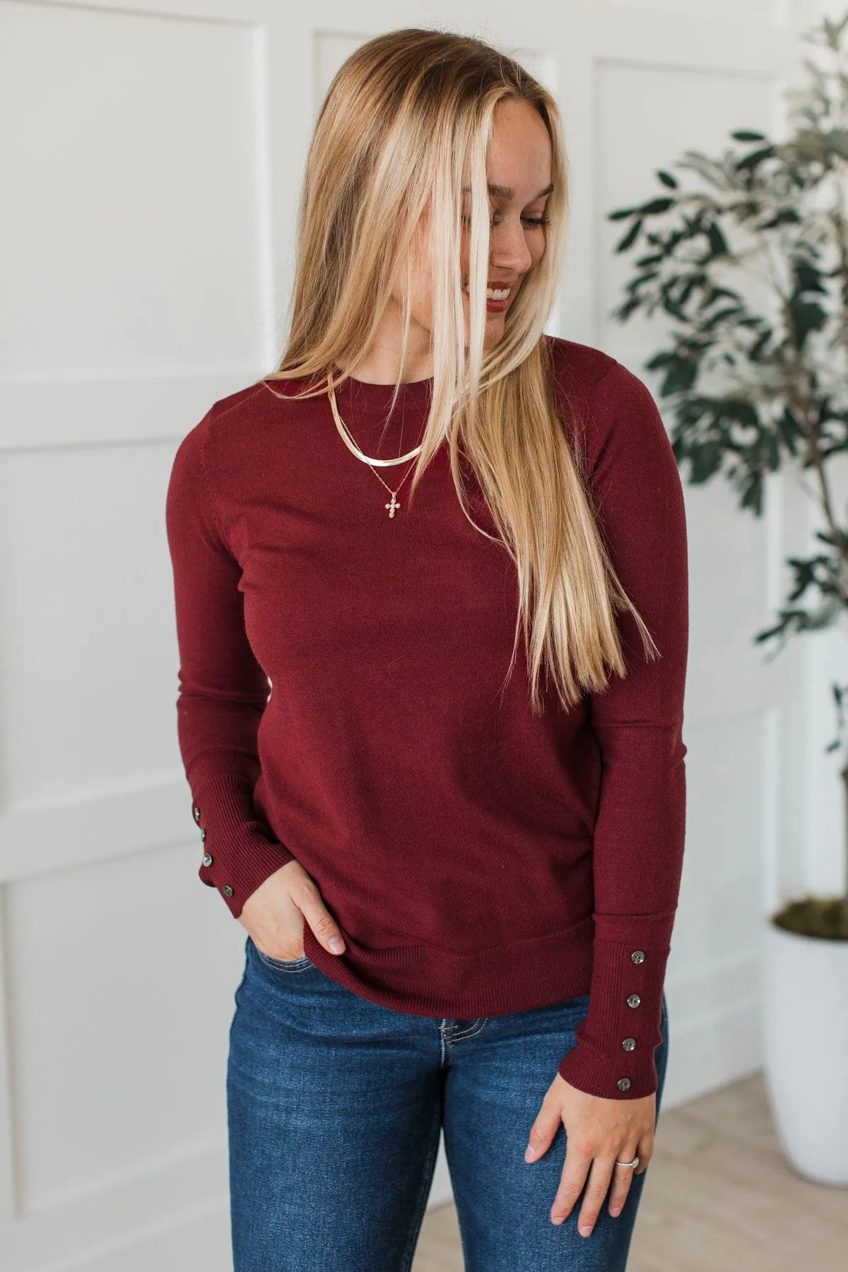 Second Glance Knit Sweater- Wine