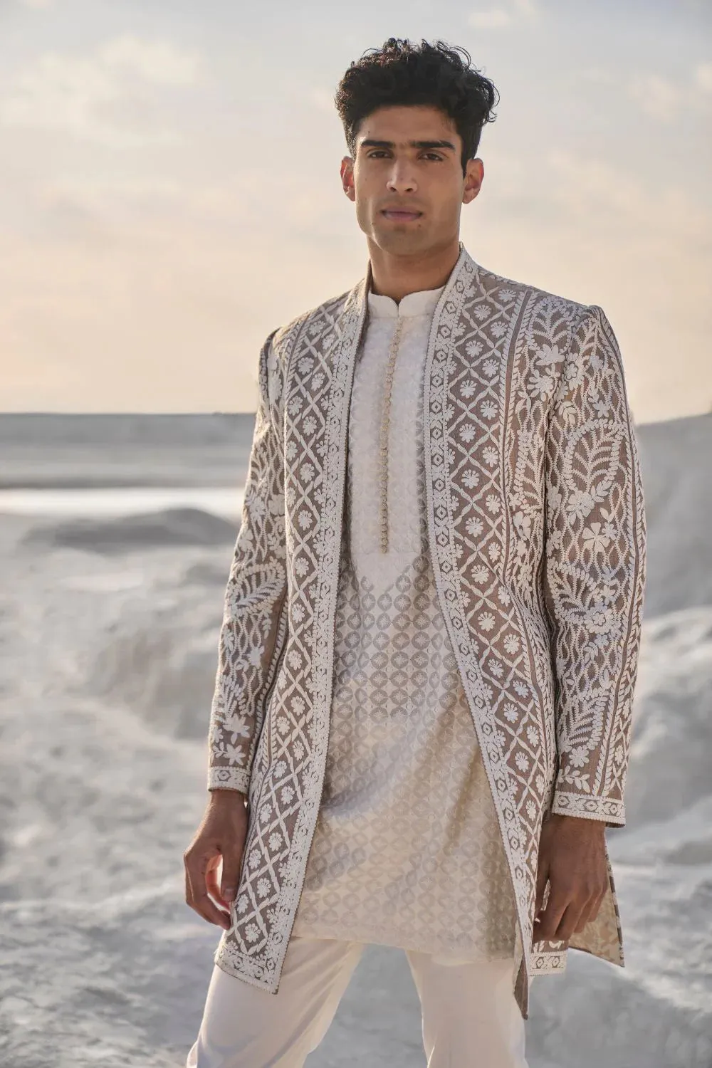 SG Nude Cream Open Sherwani Set