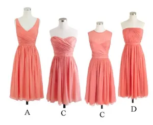 short coral bridesmaid dresses mismatched chiffon knee length cheap custom wedding guest dresses