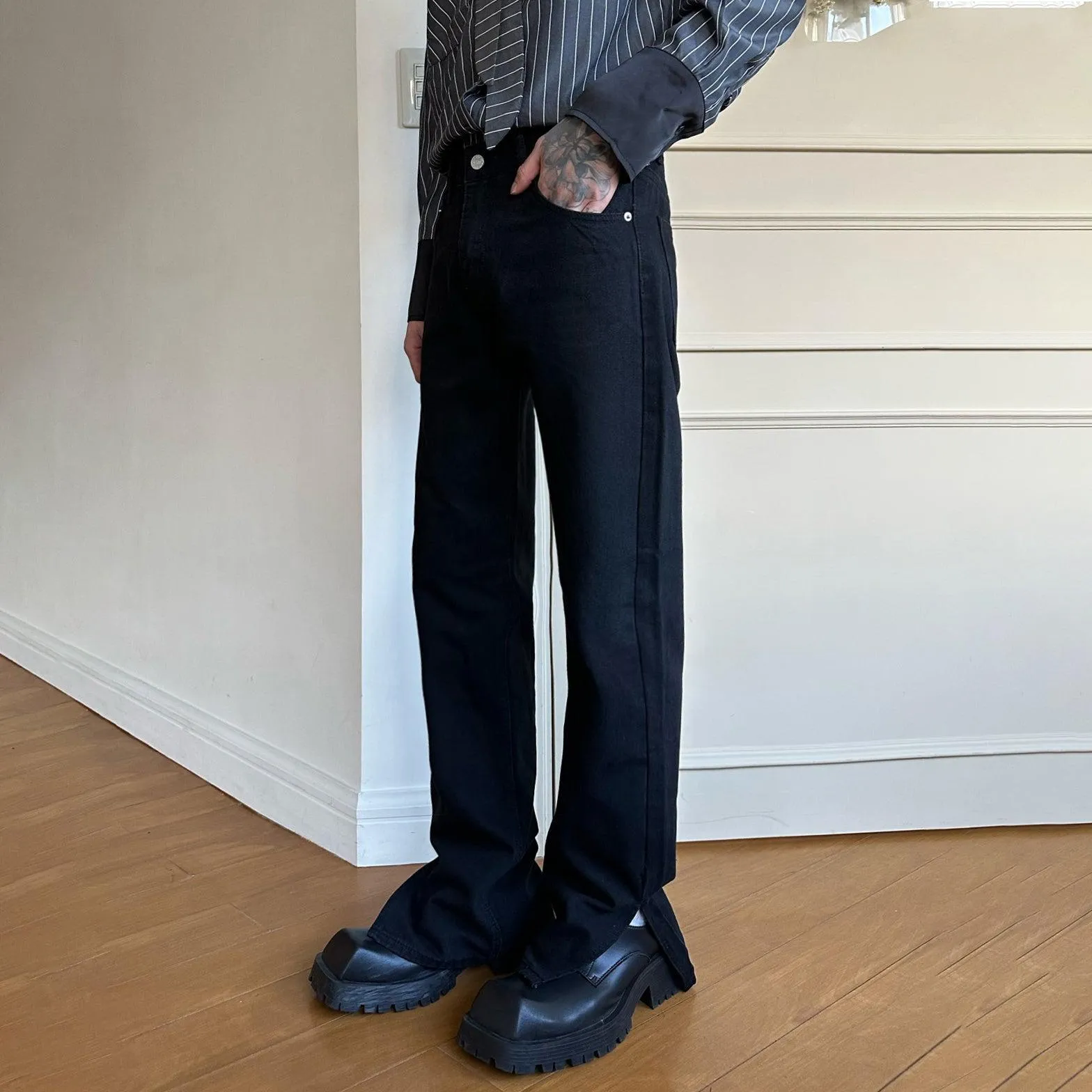 Side Slit Straight Leg Jeans