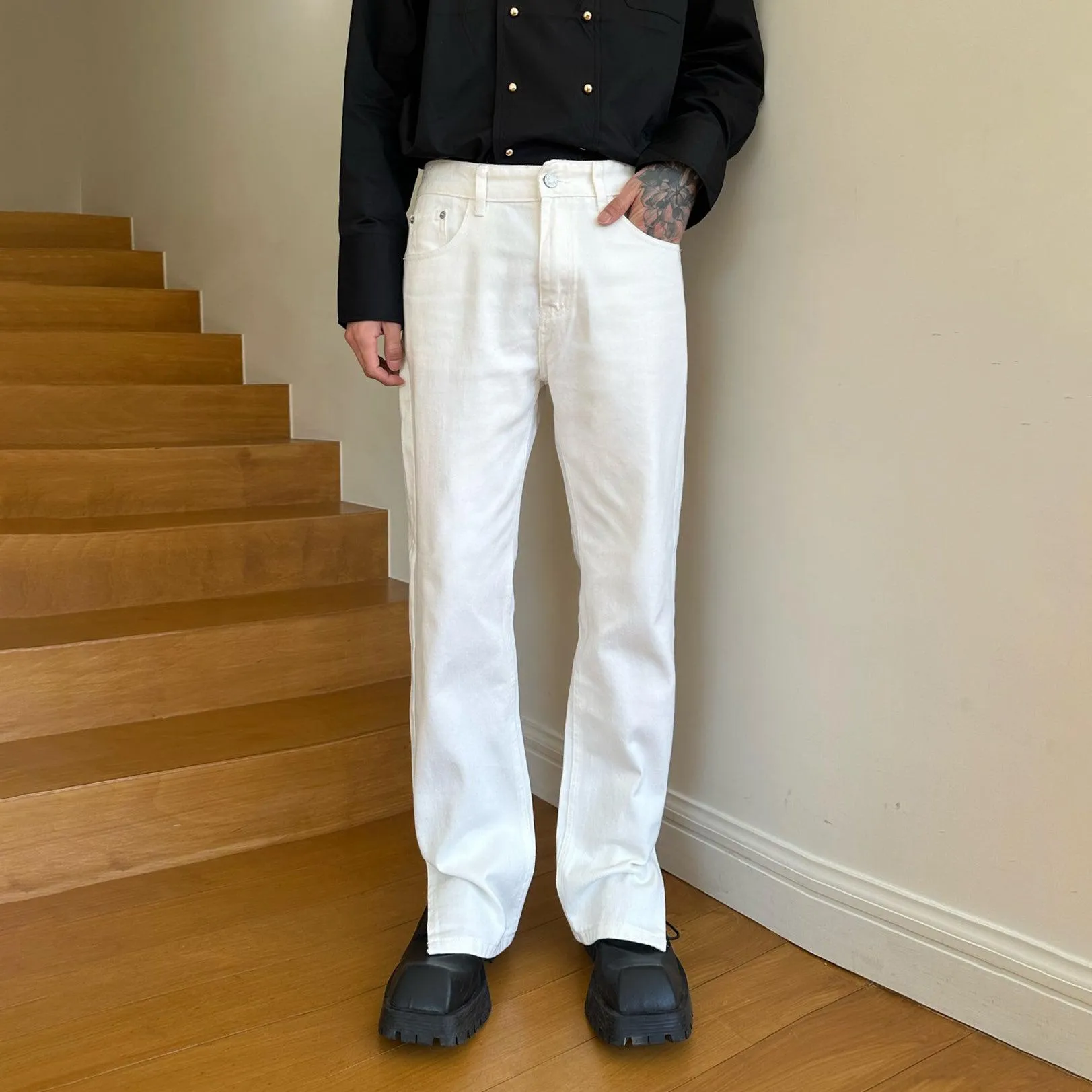 Side Slit Straight Leg Jeans