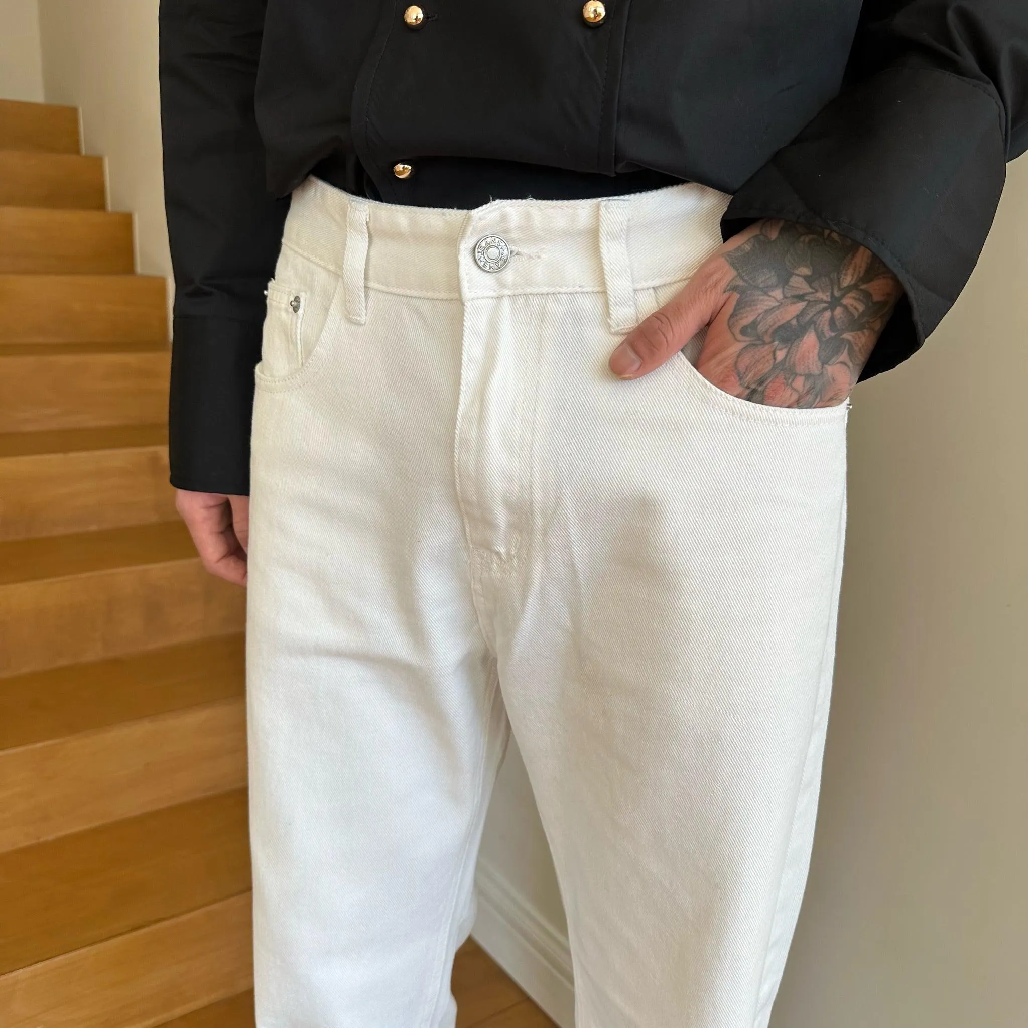 Side Slit Straight Leg Jeans