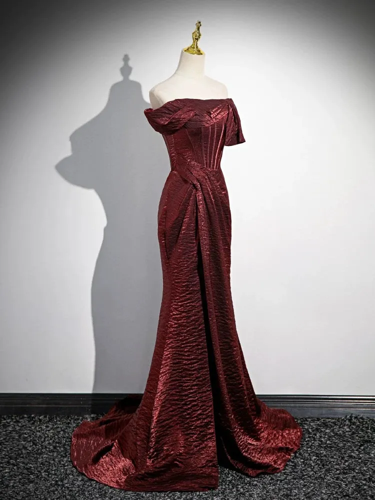 Simple Mermaid Burgundy Long Prom Dress, Burgundy Long Formal Dress