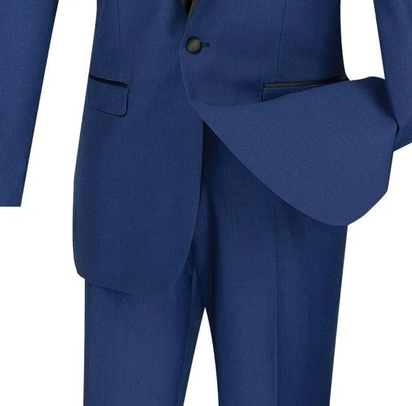 Slim Fit 2 Piece 1 Button Shawl Collar Tuxedo (Blue) T-SS