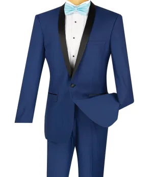 Slim Fit 2 Piece 1 Button Shawl Collar Tuxedo (Blue) T-SS