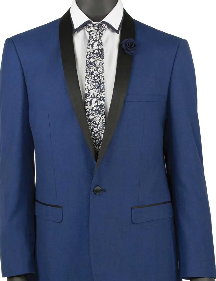 Slim Fit 2 Piece 1 Button Shawl Collar Tuxedo (Blue) T-SS