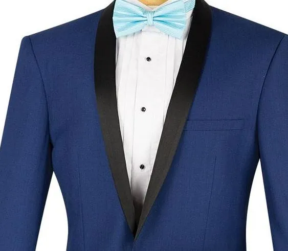 Slim Fit 2 Piece 1 Button Shawl Collar Tuxedo (Blue) T-SS