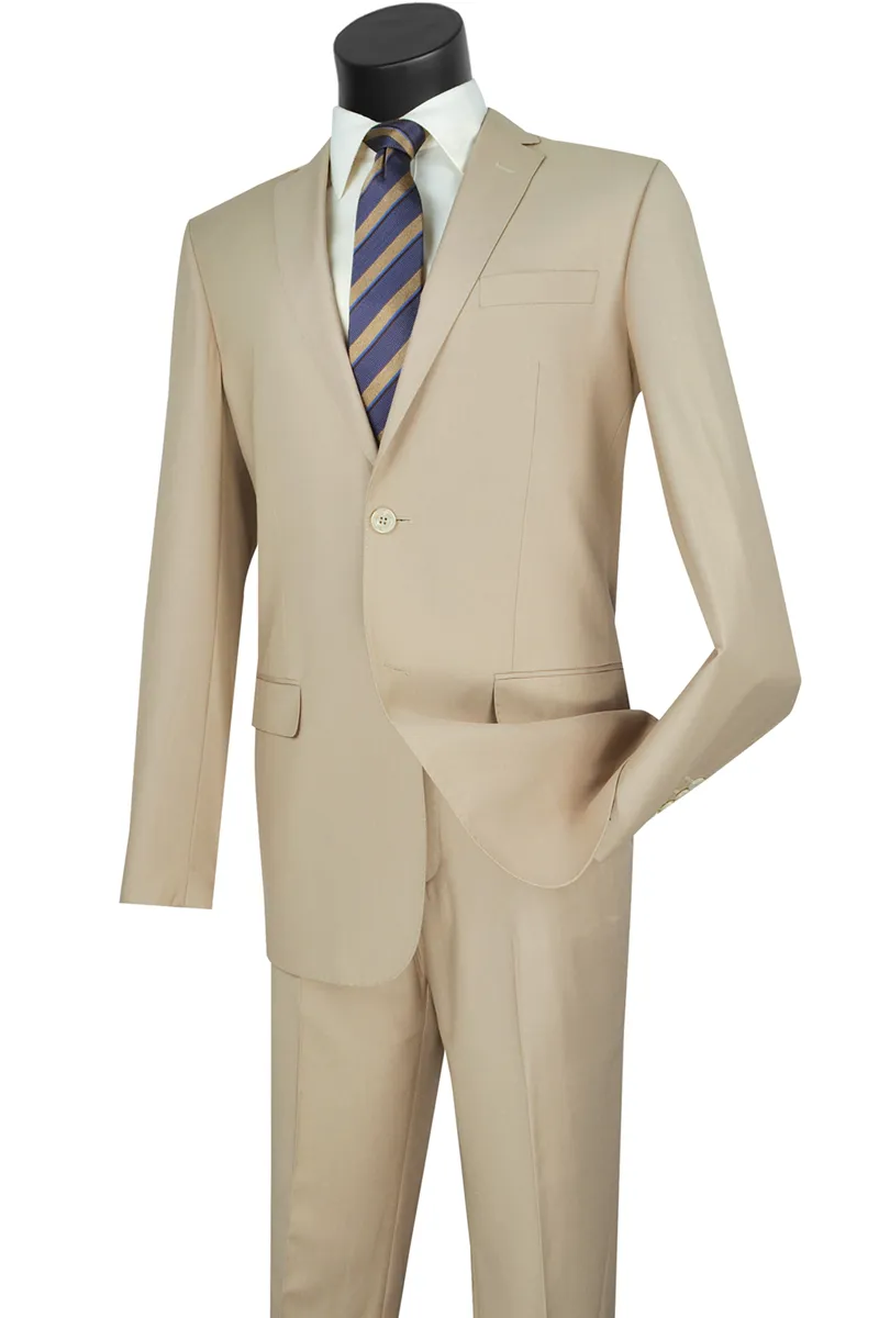 Slim Fit 2 Piece 2 Button Suit (Light Beige) SC900-12