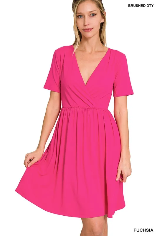 Soft Fabric Surplice Dress