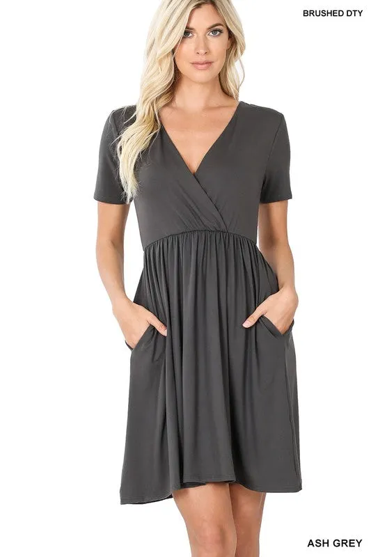 Soft Fabric Surplice Dress