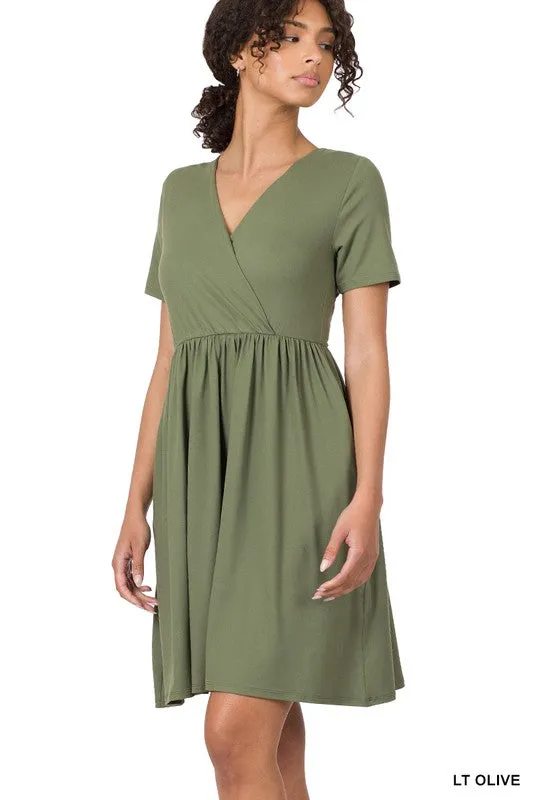 Soft Fabric Surplice Dress