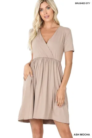 Soft Fabric Surplice Dress