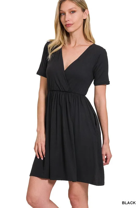 Soft Fabric Surplice Dress