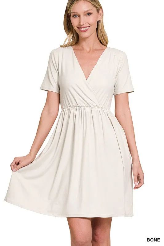 Soft Fabric Surplice Dress