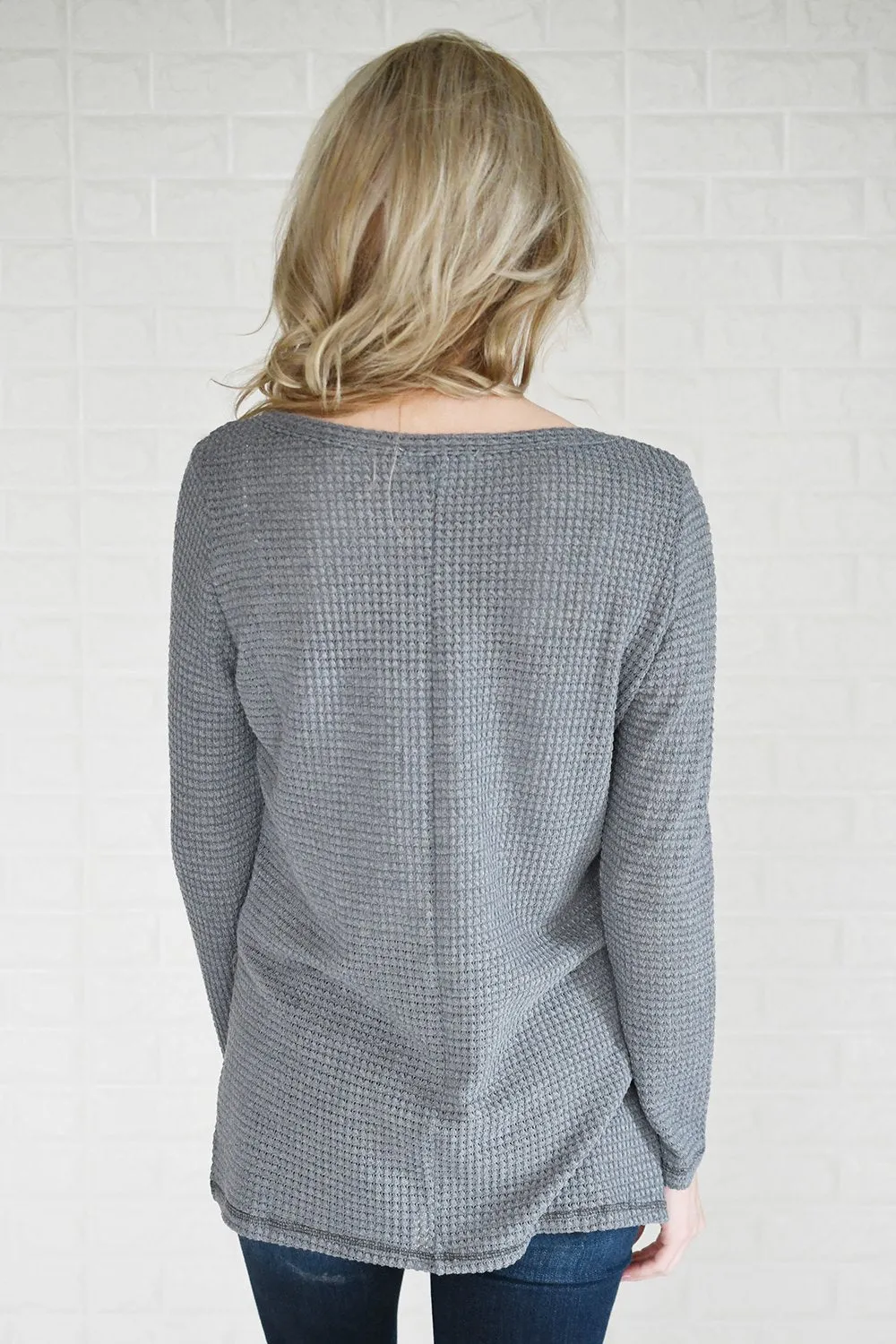 Soft Slate Blue Knit Thermal Top