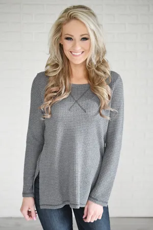 Soft Slate Blue Knit Thermal Top