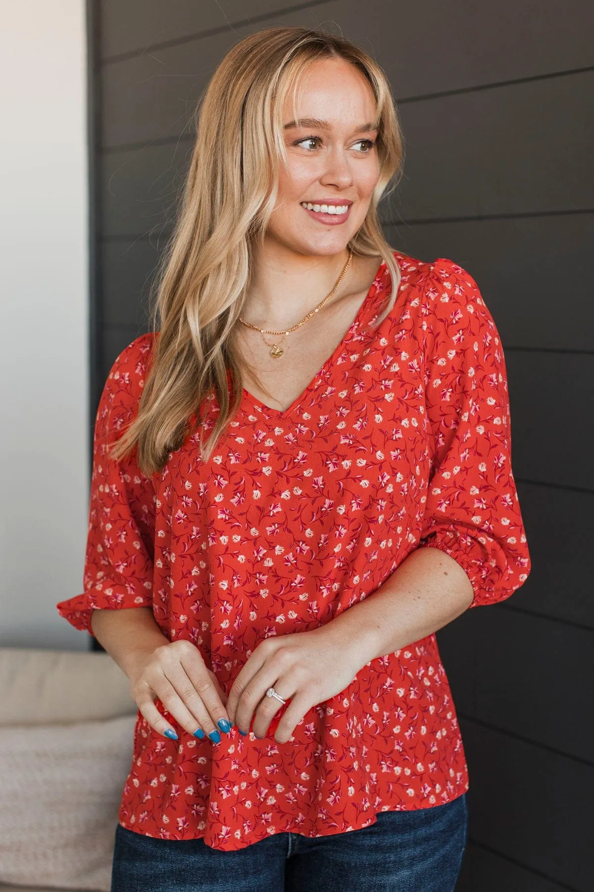 Songs Of The Soul Floral Top- Red