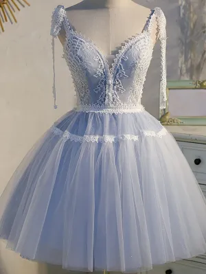 Spaghetti Straps Lace Tulle Short Homecoming Dresses