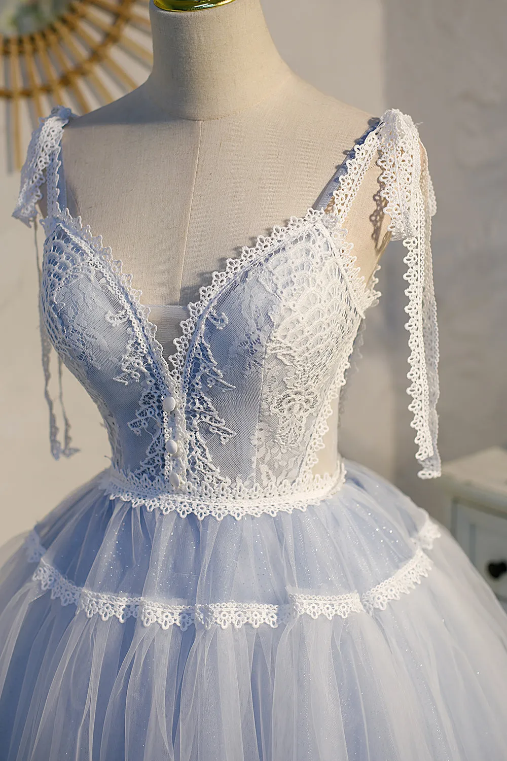 Spaghetti Straps Lace Tulle Short Homecoming Dresses