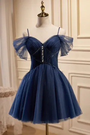 Spaghetti Straps V Neck Tulle Short Homecoming Dresses