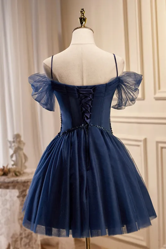Spaghetti Straps V Neck Tulle Short Homecoming Dresses