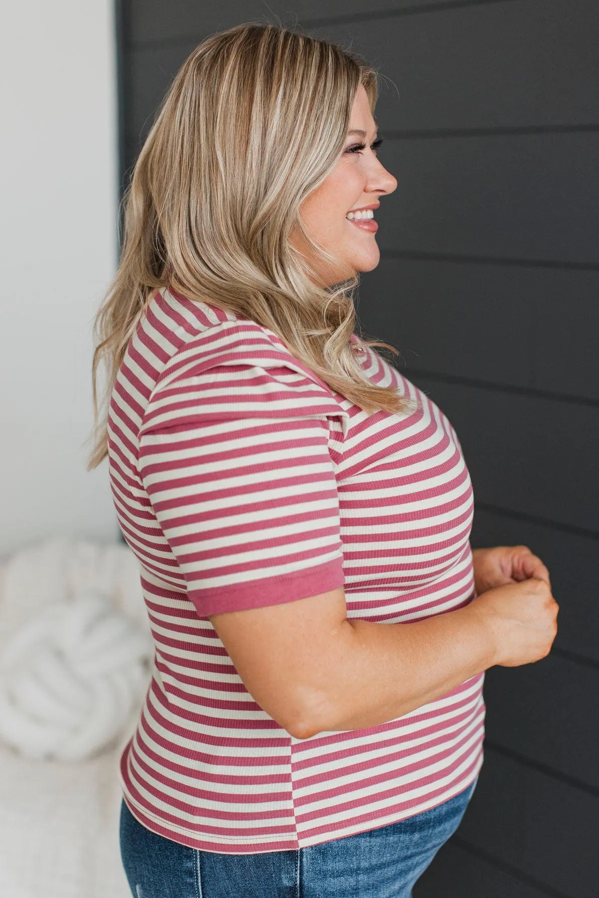 Step Towards Excellence Striped Top- Mauve