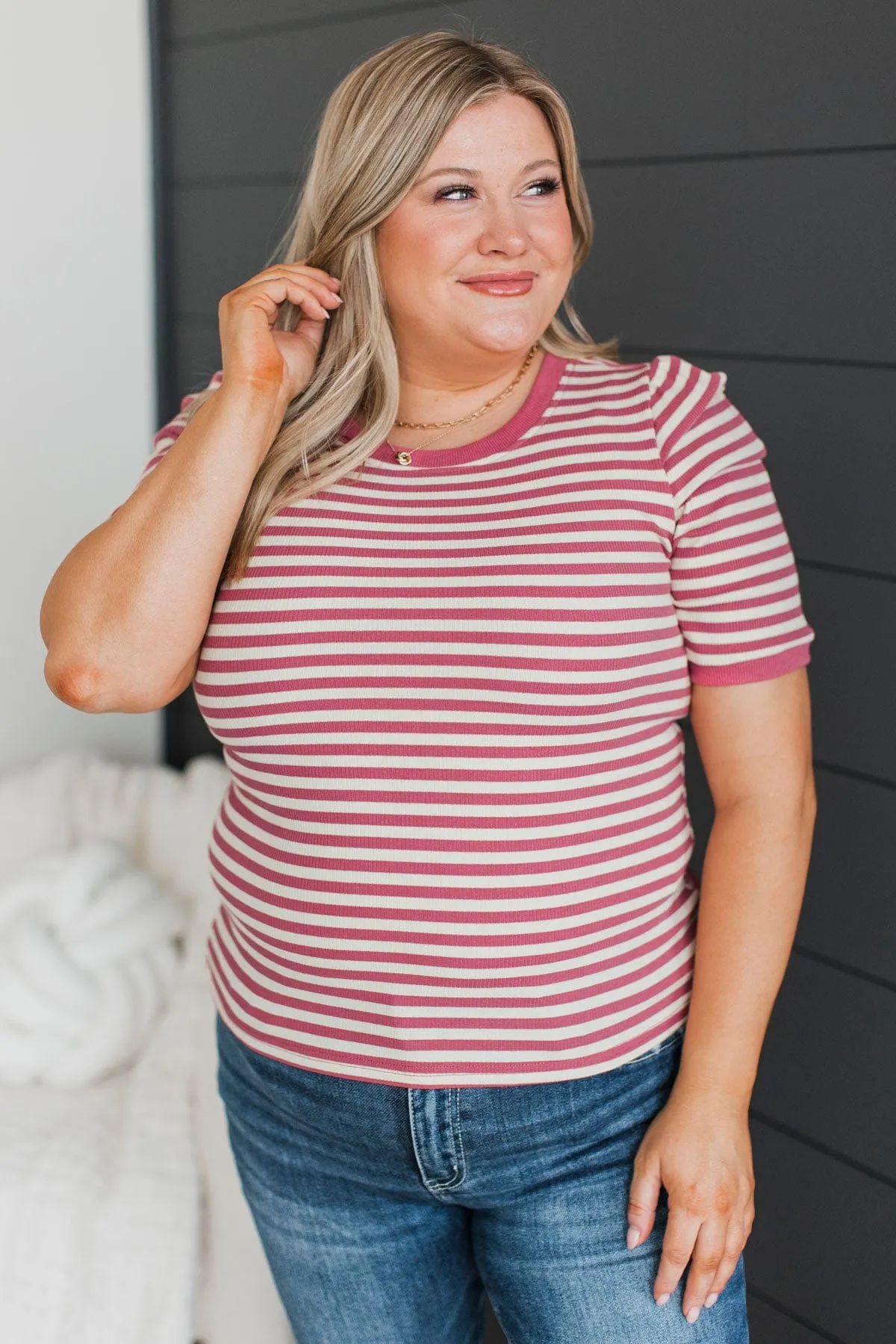Step Towards Excellence Striped Top- Mauve