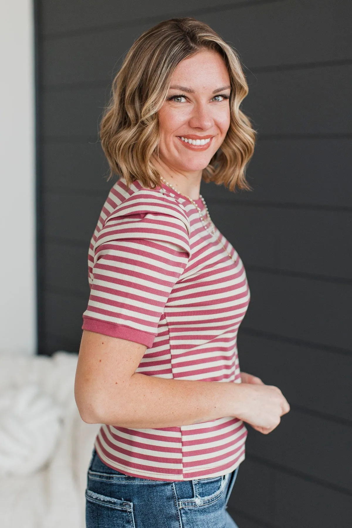 Step Towards Excellence Striped Top- Mauve