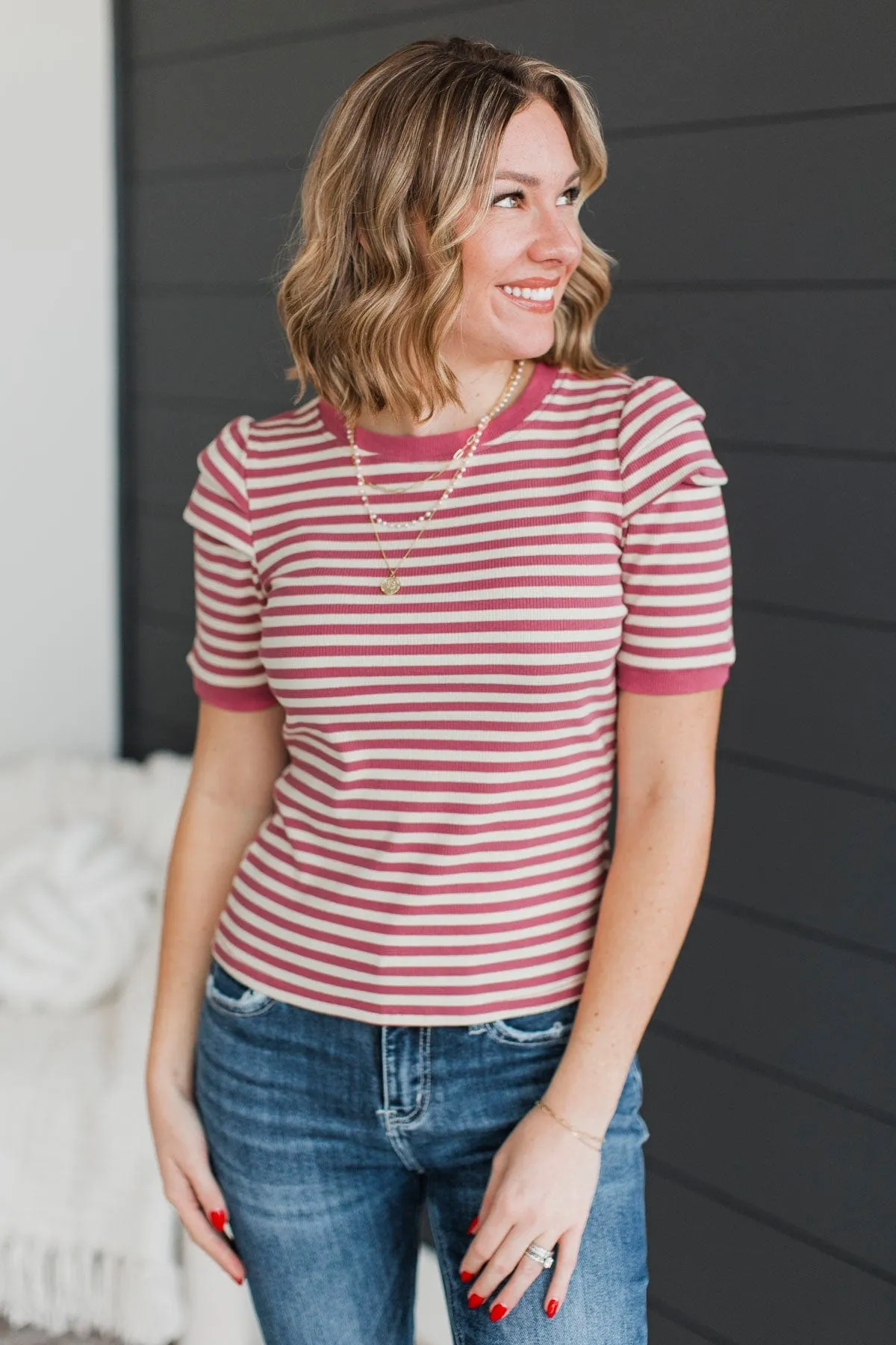 Step Towards Excellence Striped Top- Mauve