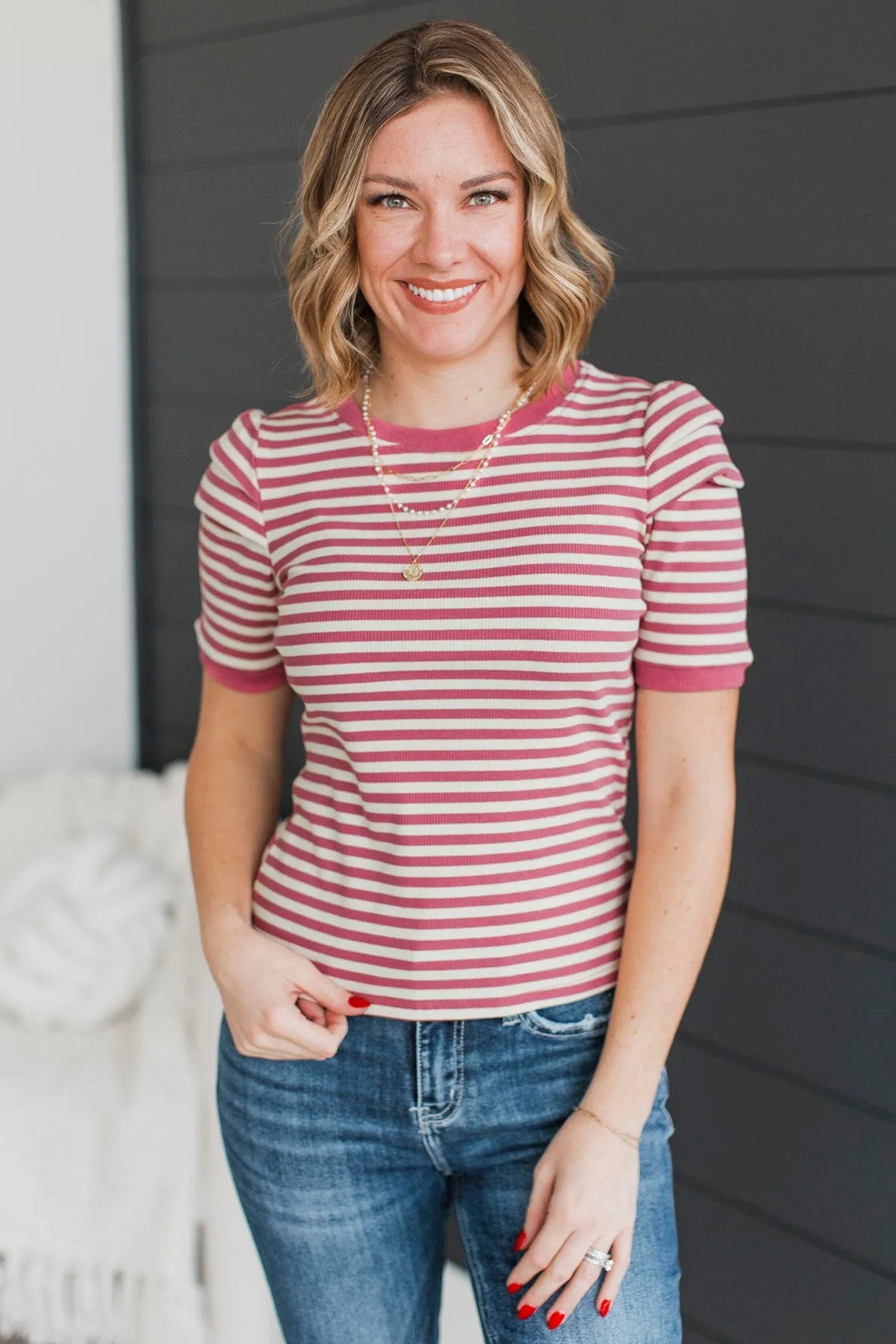 Step Towards Excellence Striped Top- Mauve