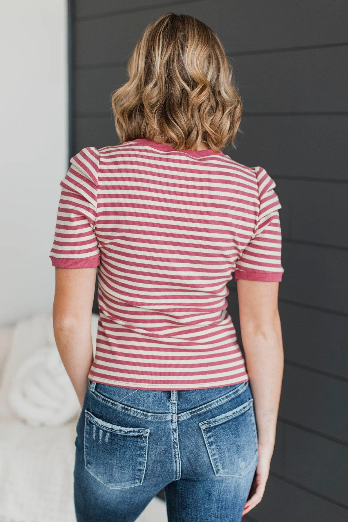 Step Towards Excellence Striped Top- Mauve