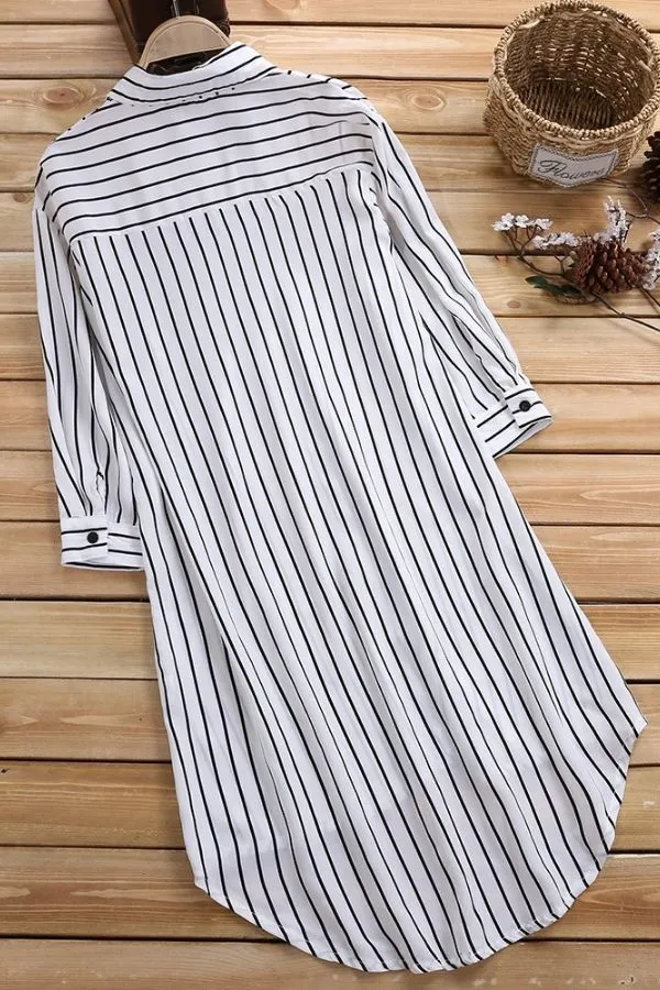 Stripe Printing Knee-length Midi Dress