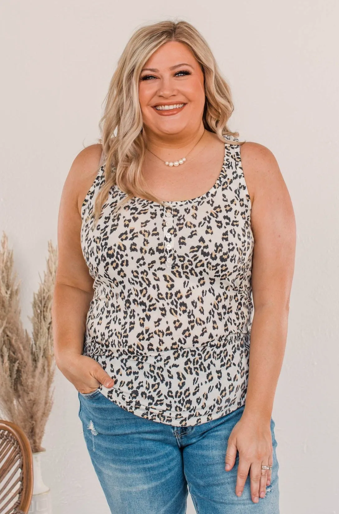 Stronger Than Before Button Tank- Leopard