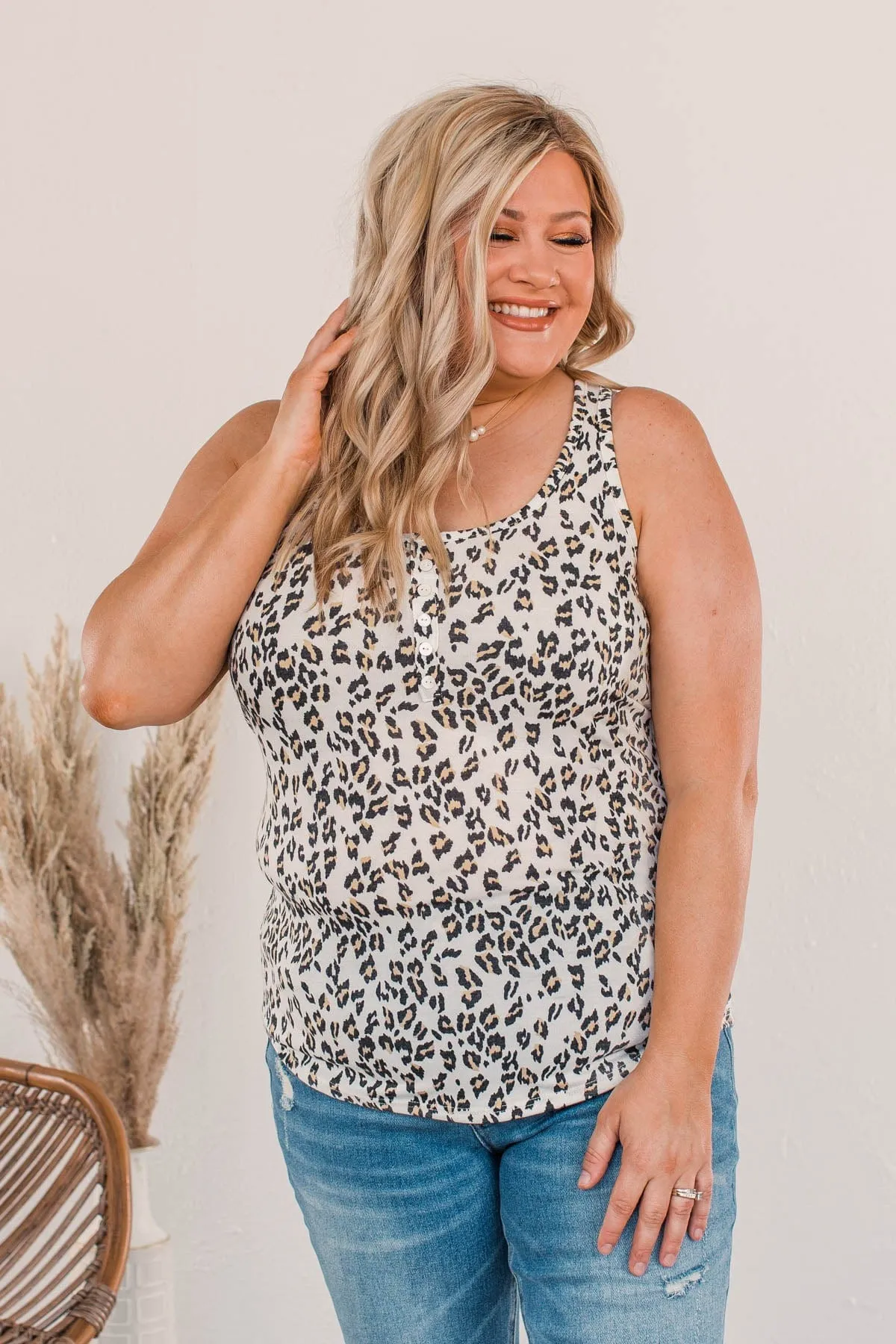 Stronger Than Before Button Tank- Leopard