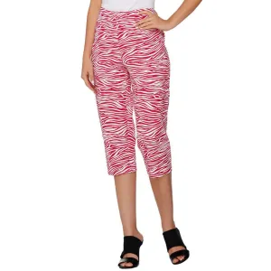 Susan Graver Women's Zebra Stretch Woven Zip Front Capri Pants