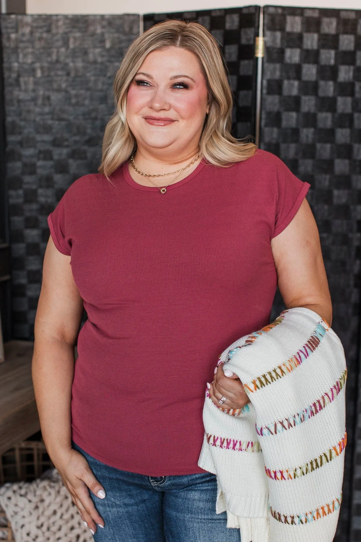 Sweet Surprise Ribbed Top- Burgundy