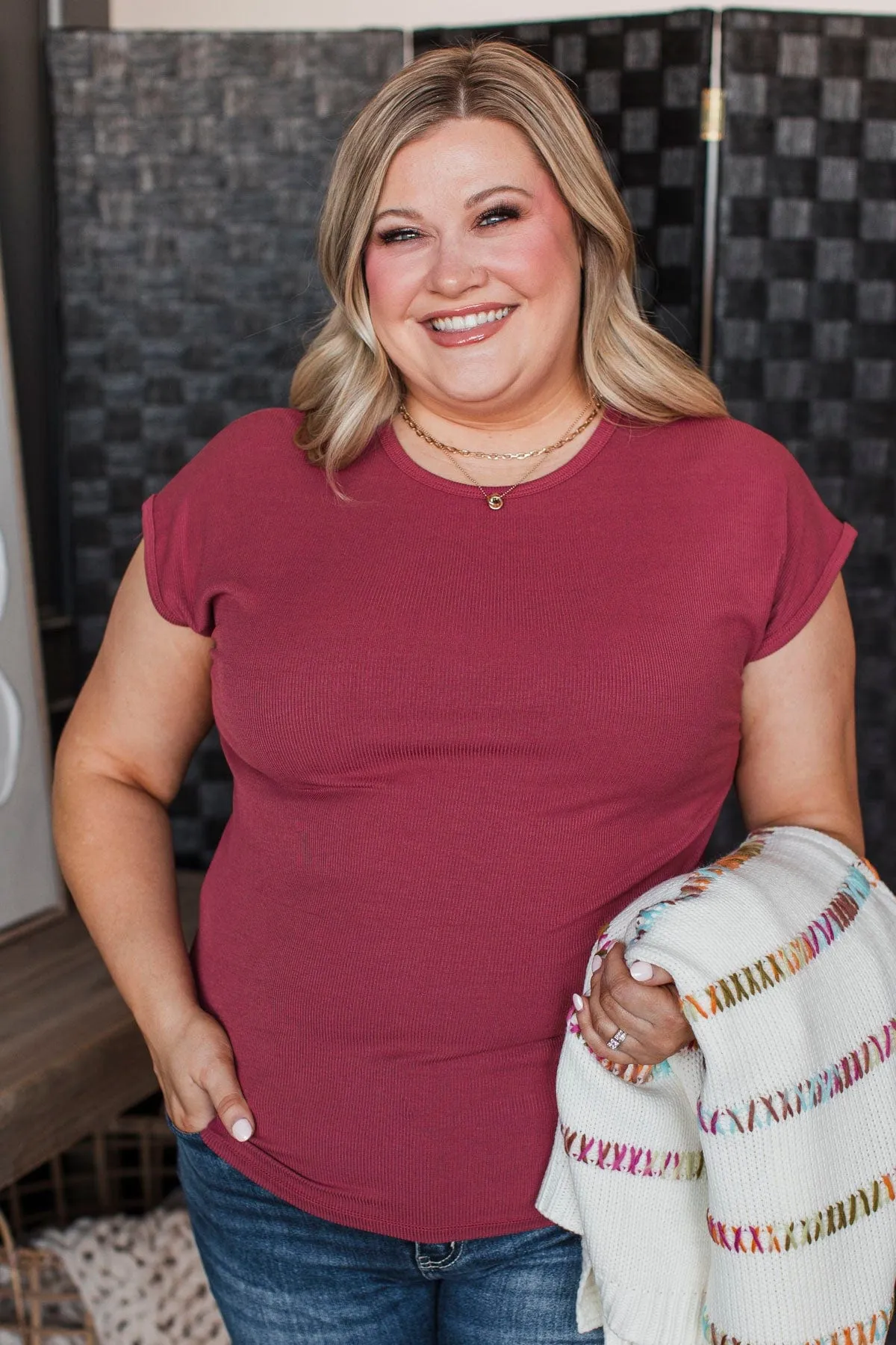 Sweet Surprise Ribbed Top- Burgundy