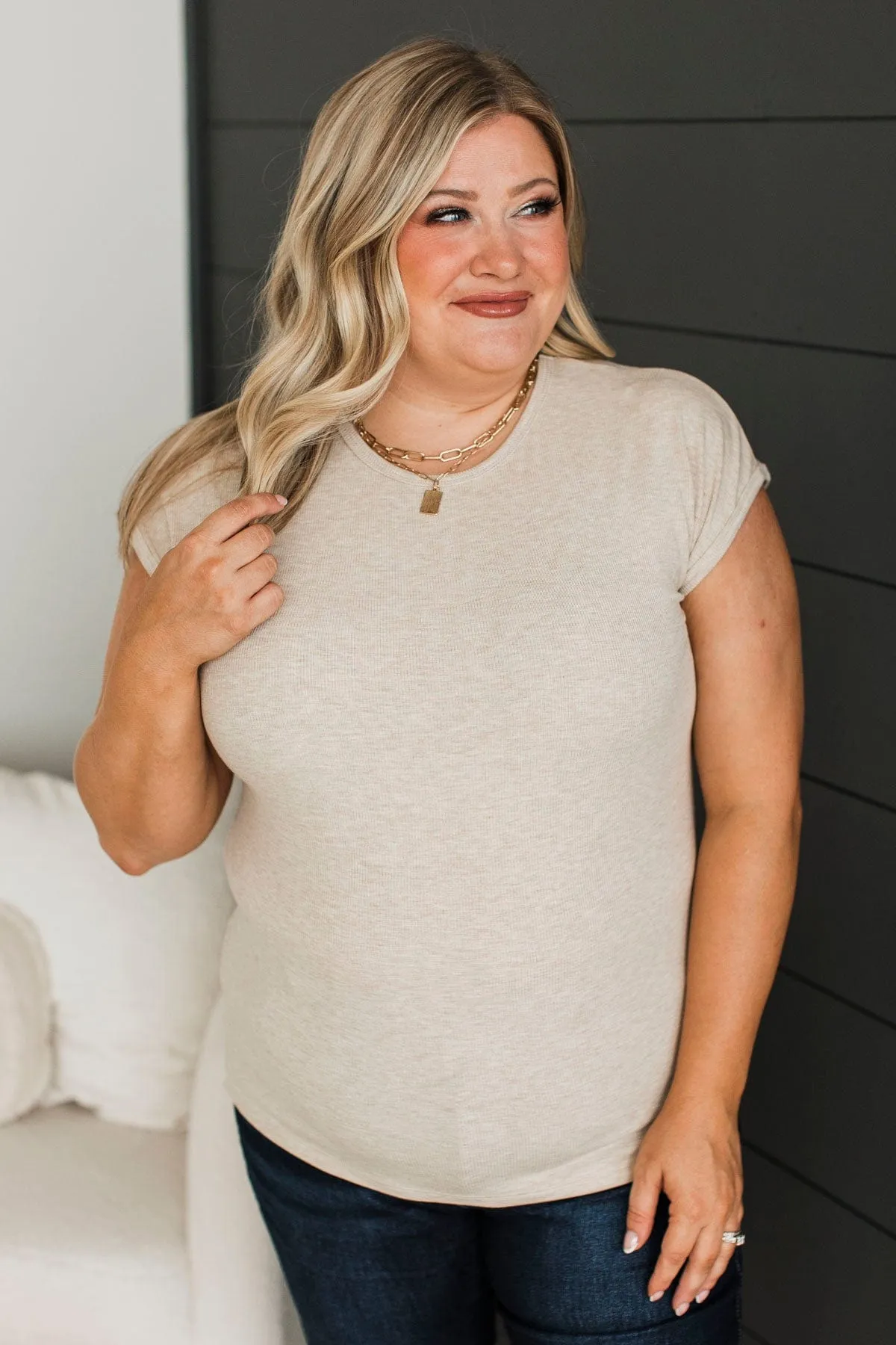 Sweet Surprise Ribbed Top- Oatmeal