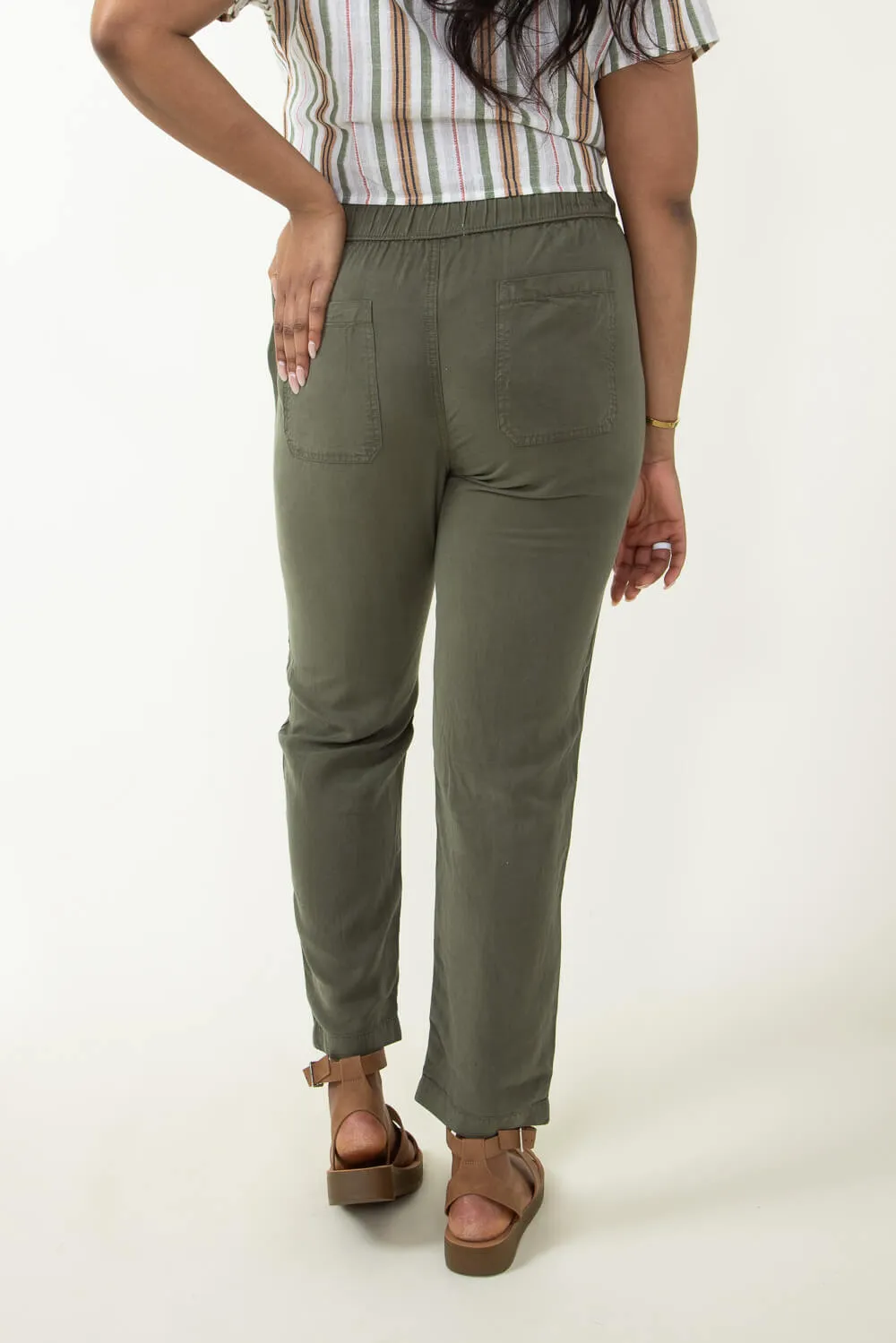 Tencel Drawstring Pants for Women in Dark Olive | 42442-DARKOLIVE