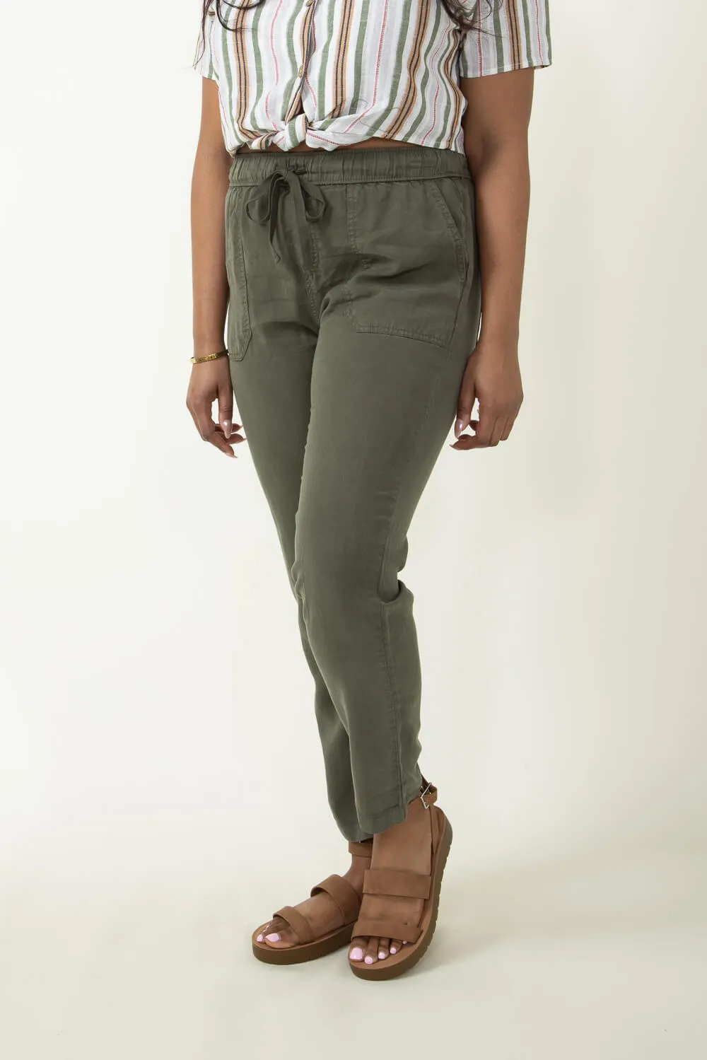 Tencel Drawstring Pants for Women in Dark Olive | 42442-DARKOLIVE