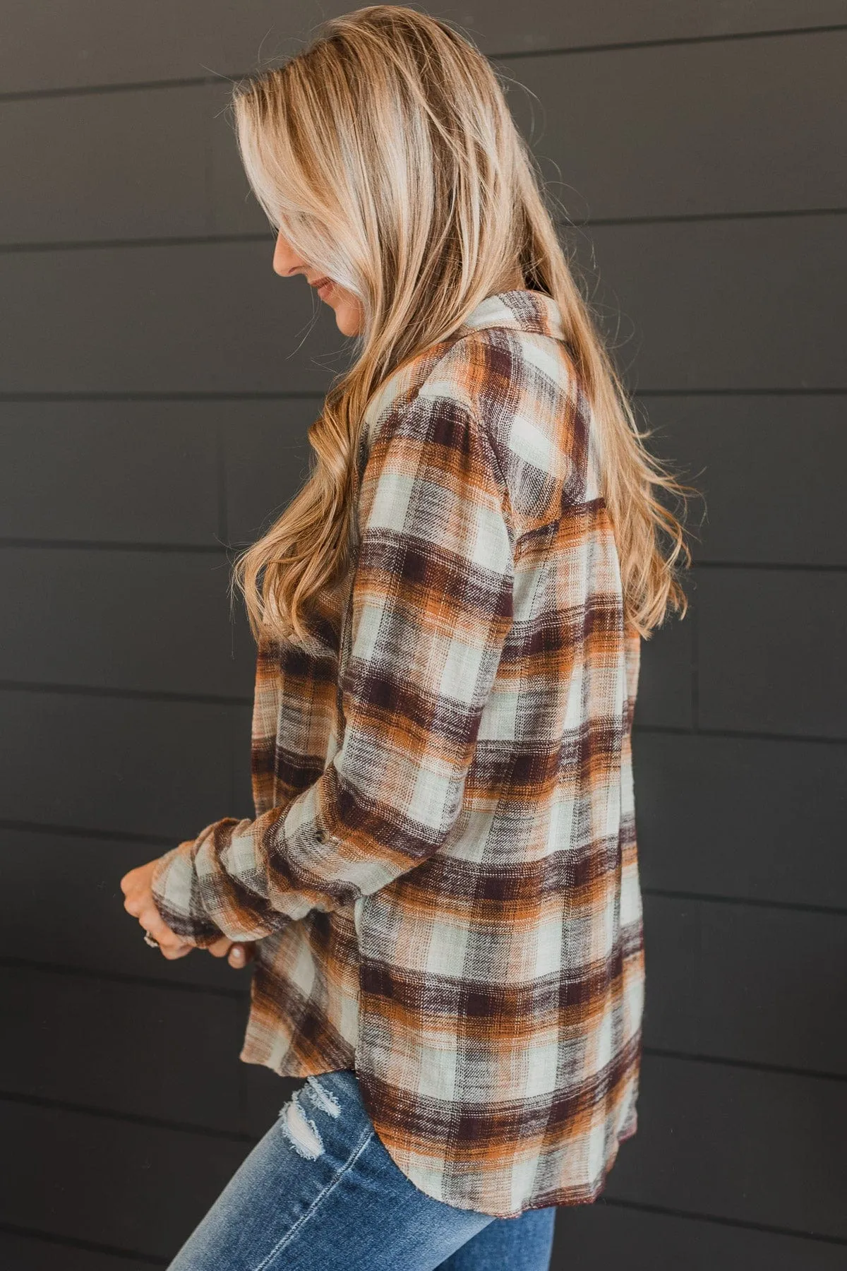 Thread & Supply Play It Up Plaid Top- Orange & Burgundy