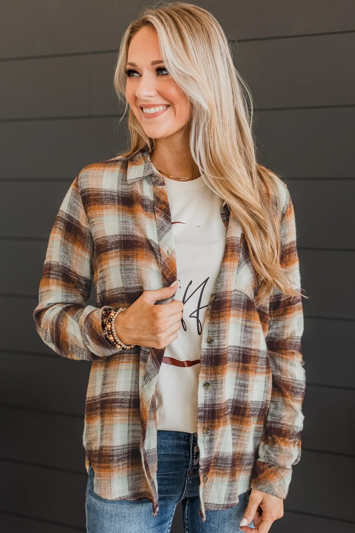 Thread & Supply Play It Up Plaid Top- Orange & Burgundy