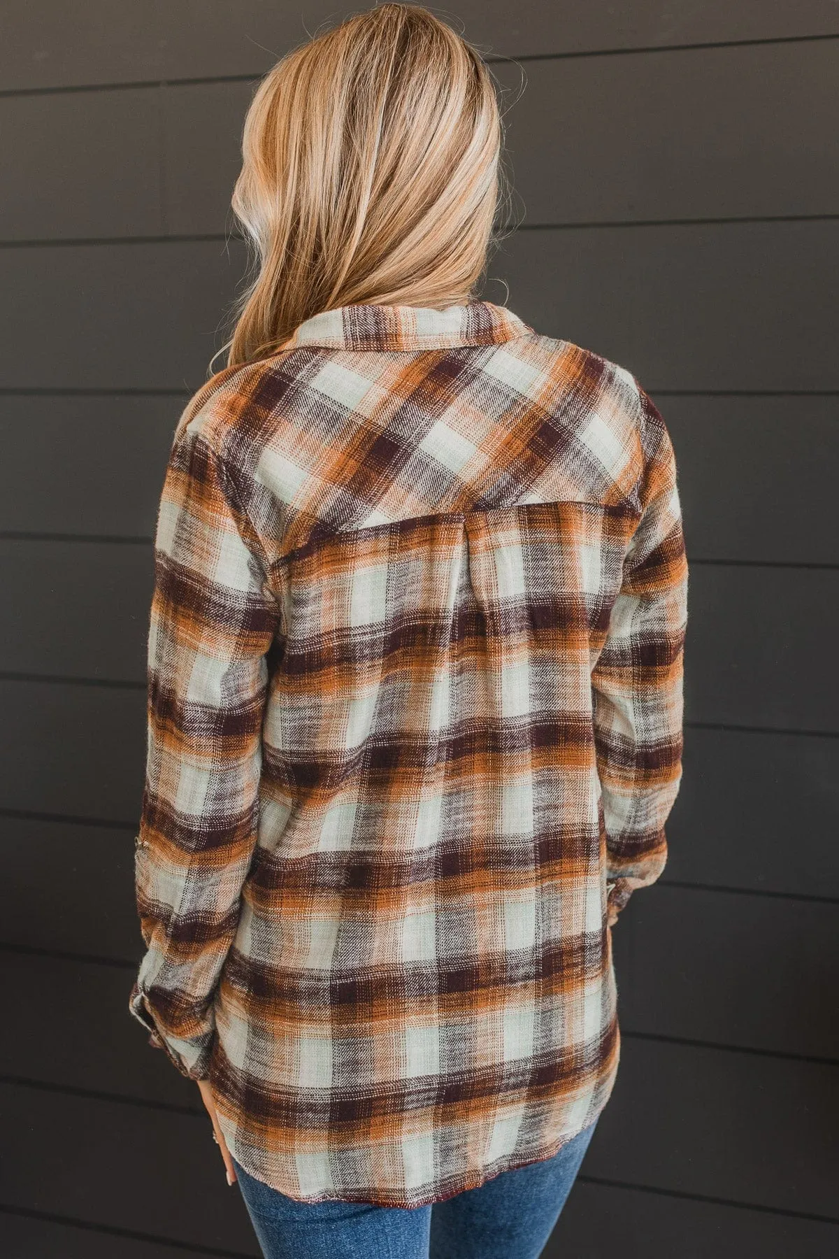 Thread & Supply Play It Up Plaid Top- Orange & Burgundy