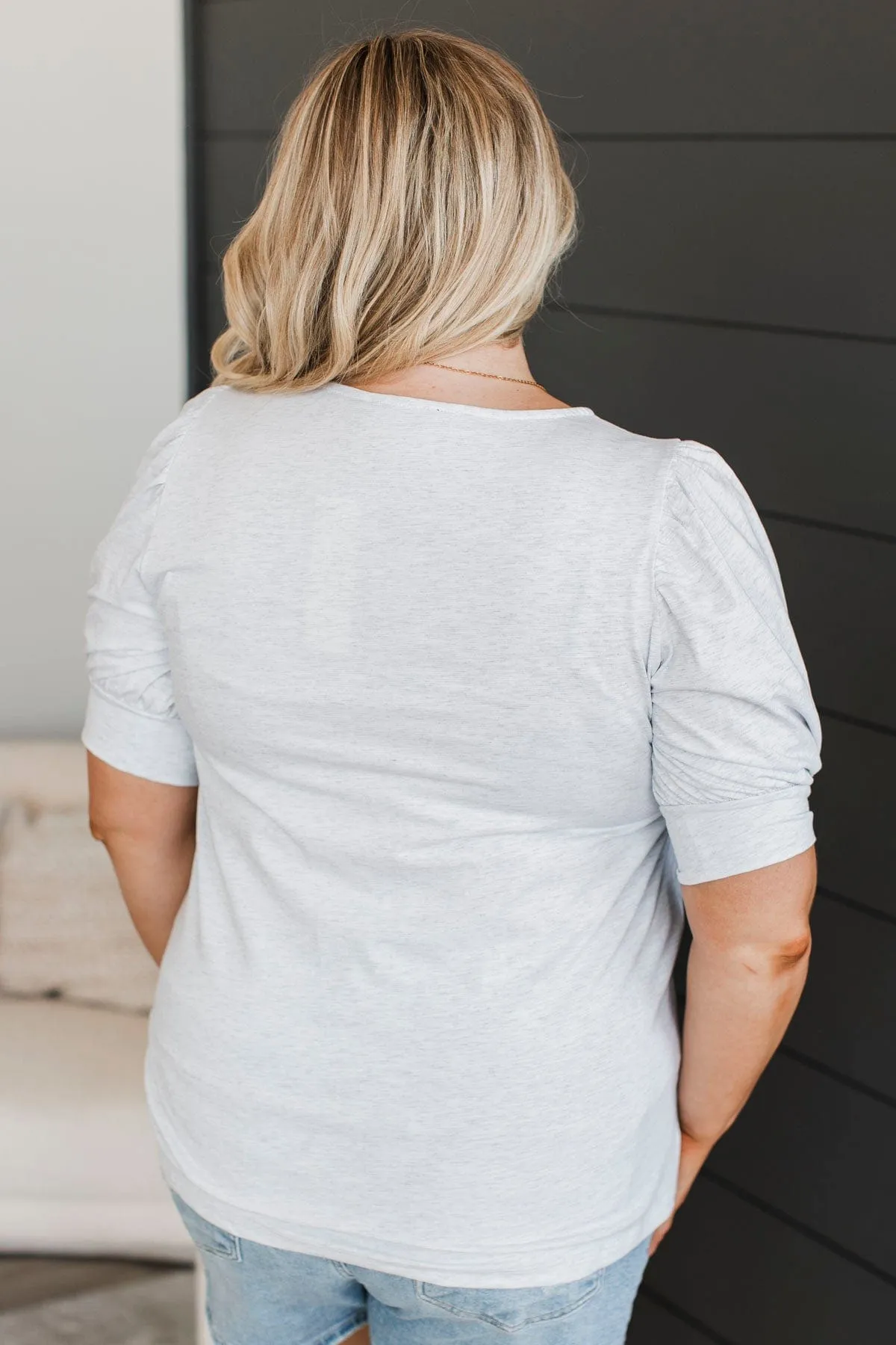 Treat Me With Love Puff Sleeve Top- Heather Grey