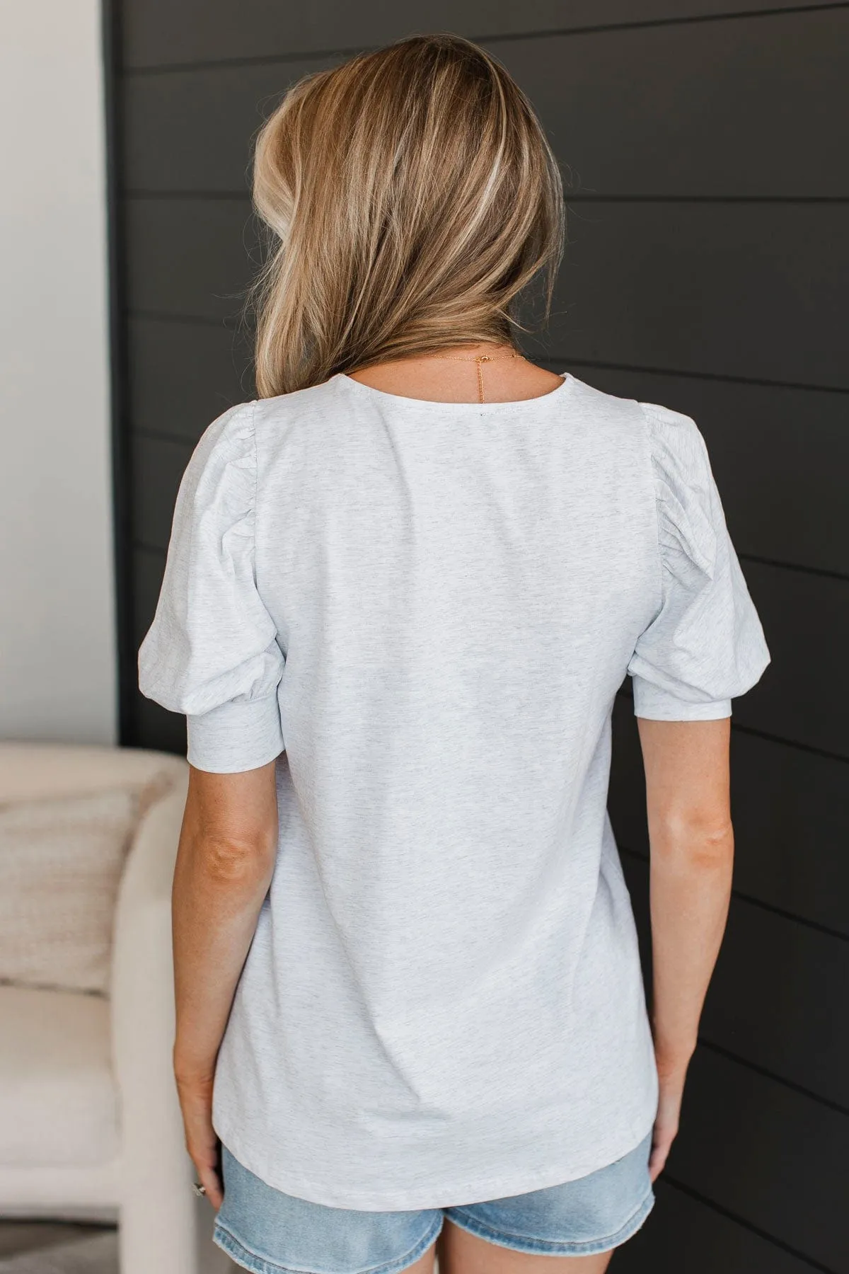 Treat Me With Love Puff Sleeve Top- Heather Grey